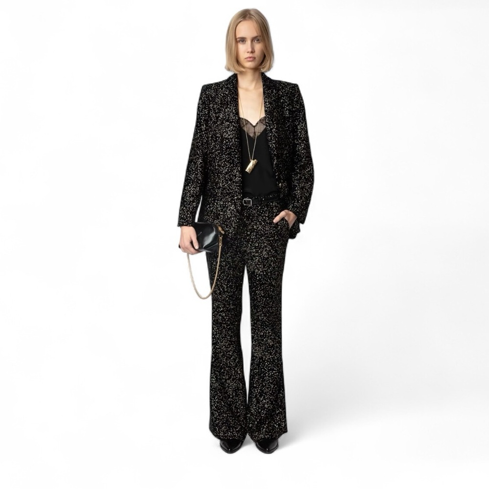 Zadig & Voltaire Prevy Glitter Dot Flare Pants NWT $548 Pockets Fully Lined